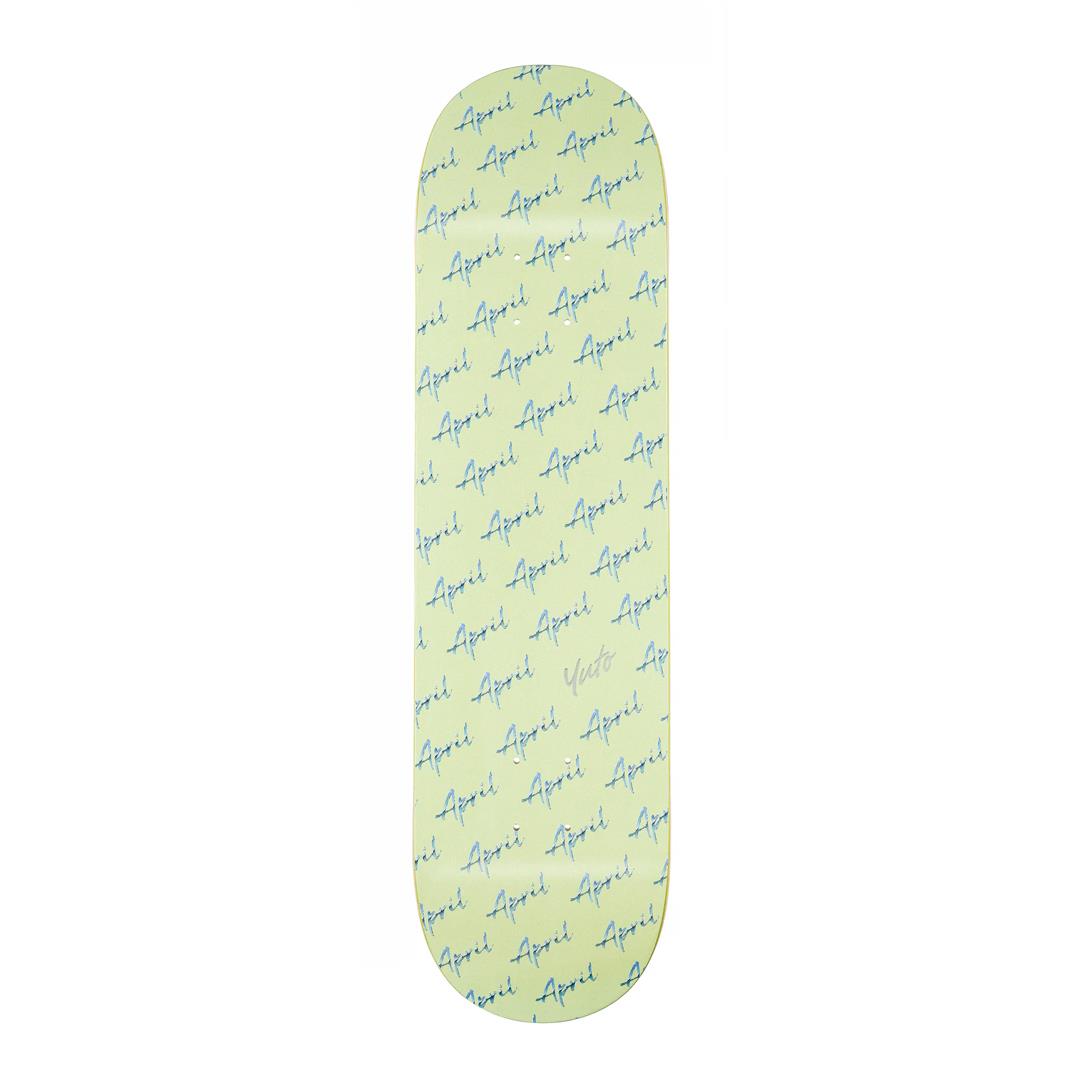 April Yuto Script Logo Skateboard Deck Green 8"
