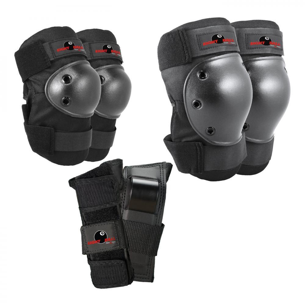 Eight Ball Pads 3 Pack Combo Knee Elbow Wrist Pad Set Black Adult
