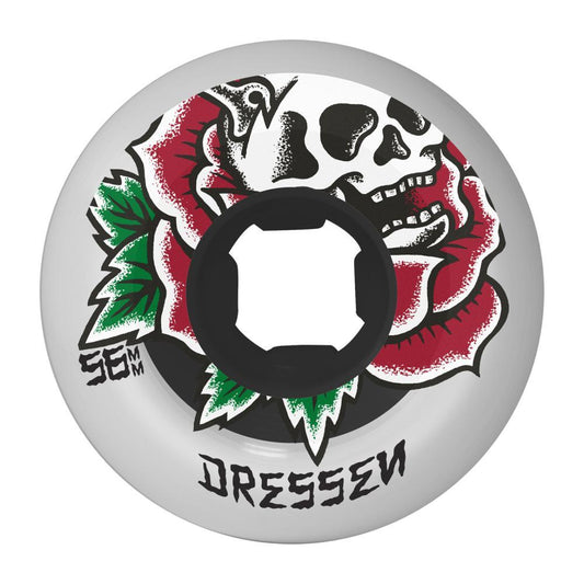 OJ Skateboard Wheels Dressen Rose Skull Dual Duro 99a/95a White 56mm