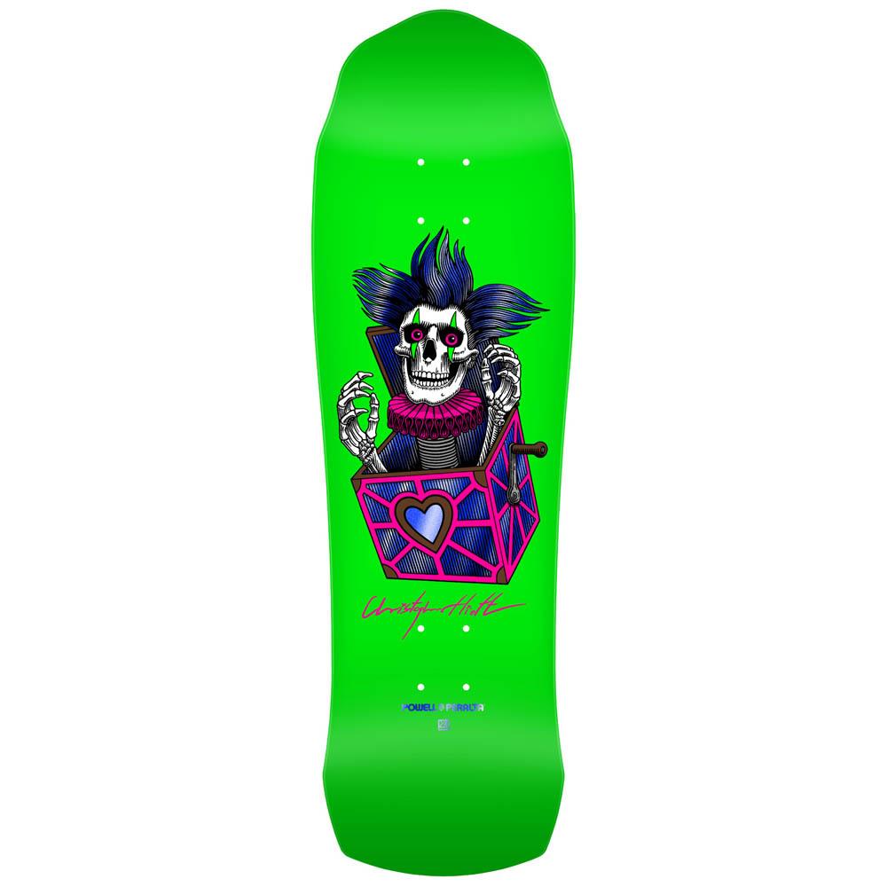 Powell-Peralta Chris Hiett Skateboard Deck 7 Ply Neon Green Blue Foil Skull 9.5"