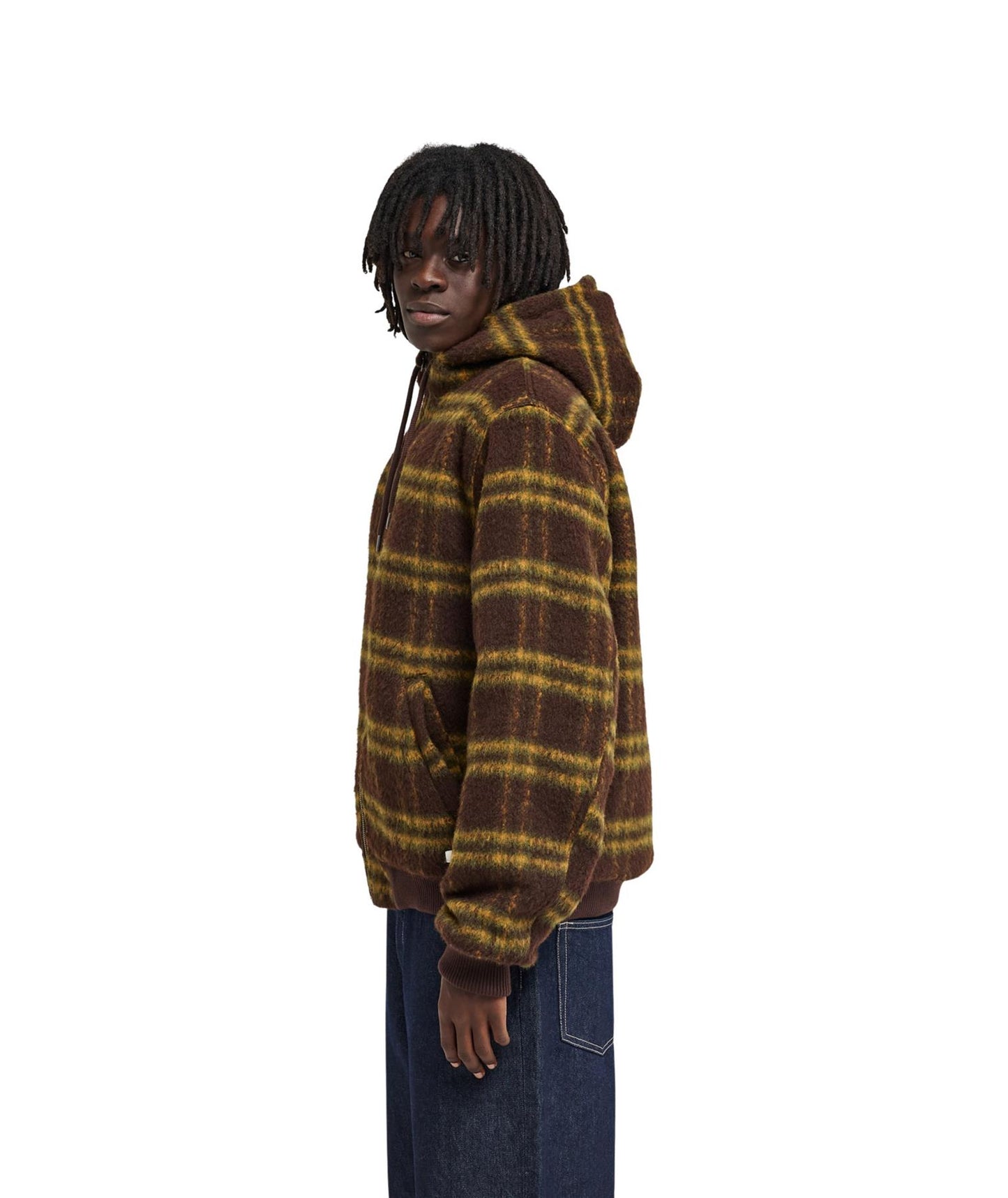Element Dulcey Fuzzy Check Hooded Bomber Jacket Brushed Plaid Mole