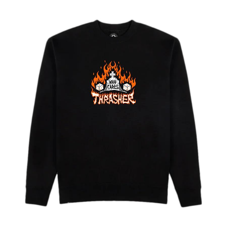 Thrasher Who Cares by Neckface Crewneck Sweatshirt Black