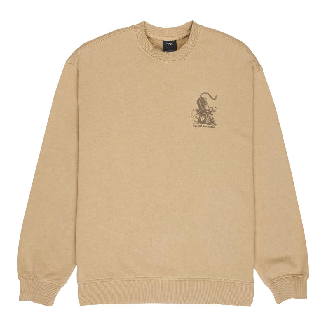 RVCA Burner Crewneck Basic Fleece Sweatshirt Khaki