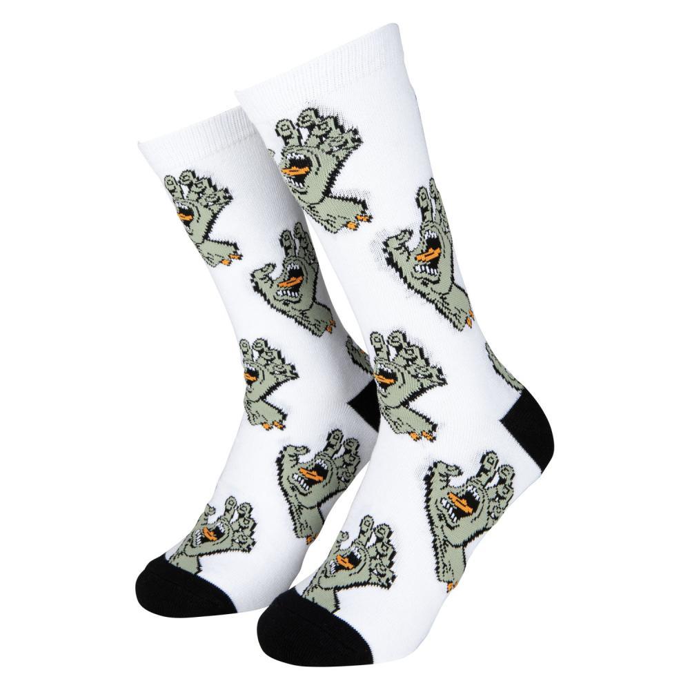 Santa Cruz Socks Multi Hand 2 Pack White/Stone Grey Black/Matcha UK 8-11