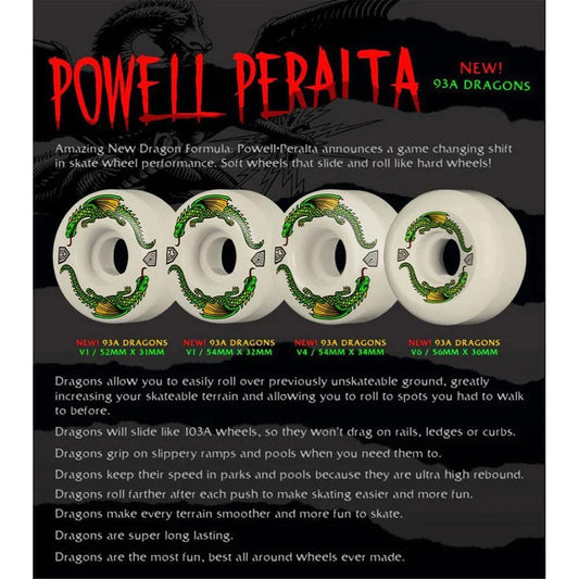 Powell Dragon Formula 93A Skateboard Wheels Off White Dragons 55mm x 35mm