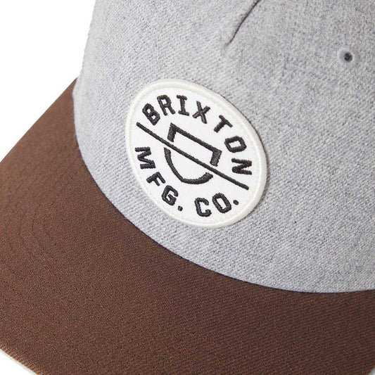 Brixton Crest C MP Snapback Cap One Size Heather Grey Pinecone Brown