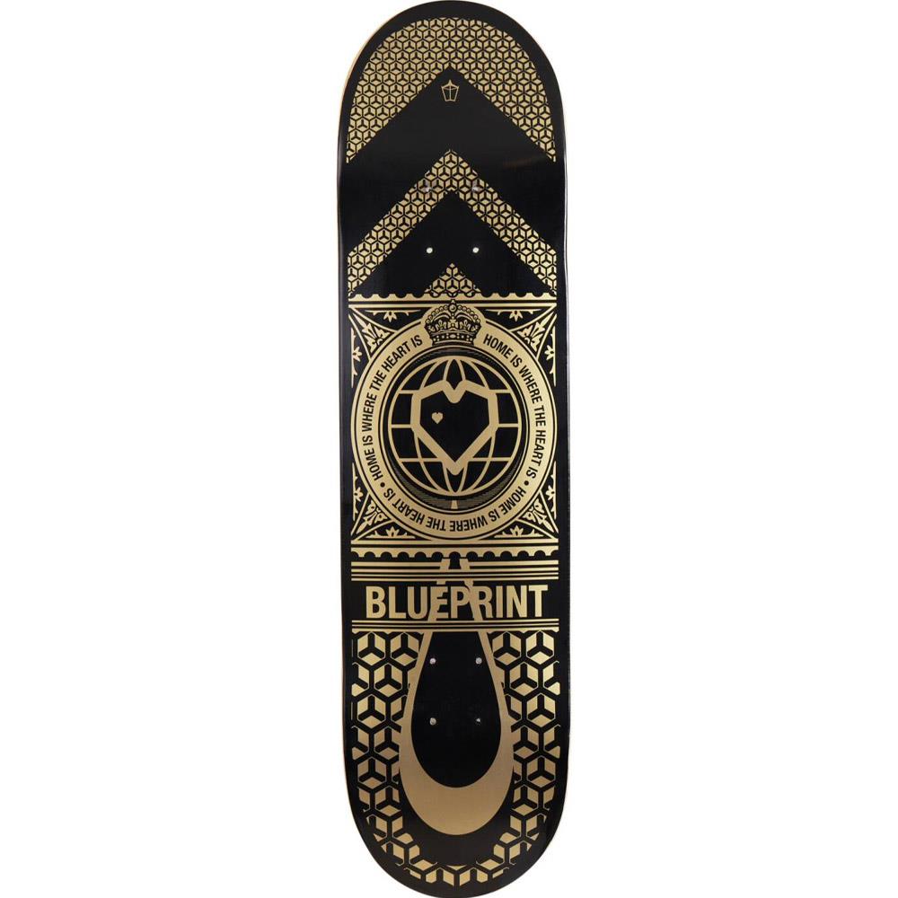 Blueprint Home Heart Skateboard Deck Black Gold 8.125"
