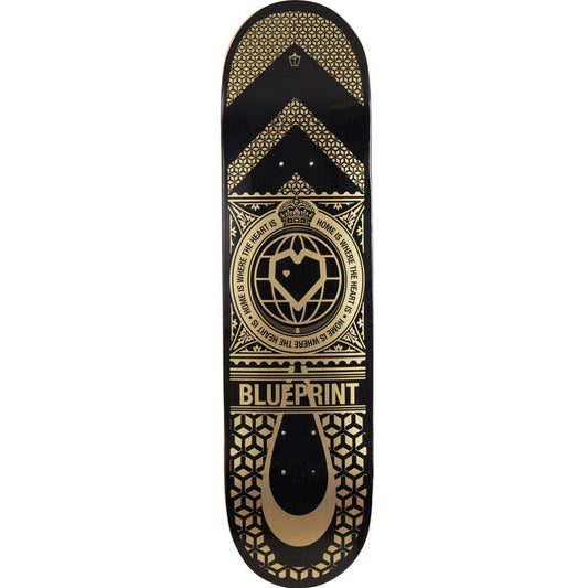 Blueprint Home Heart Skateboard Deck Black Gold 8.125"