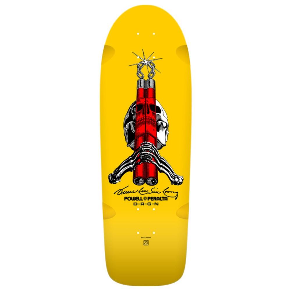 Powell Peralta x Bruce Lee Skull & Nunchucks Skateboard Deck Yellow Stain 10"