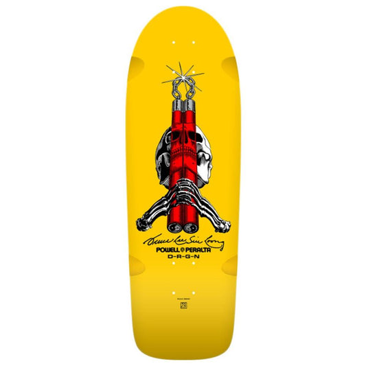 Powell Peralta x Bruce Lee Skull & Nunchucks Skateboard Deck Yellow Stain 10"