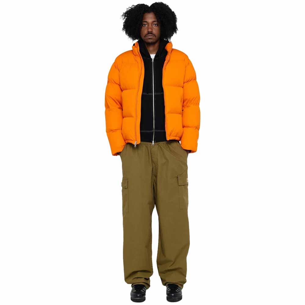 Orange puffer jacket hot sale with hood