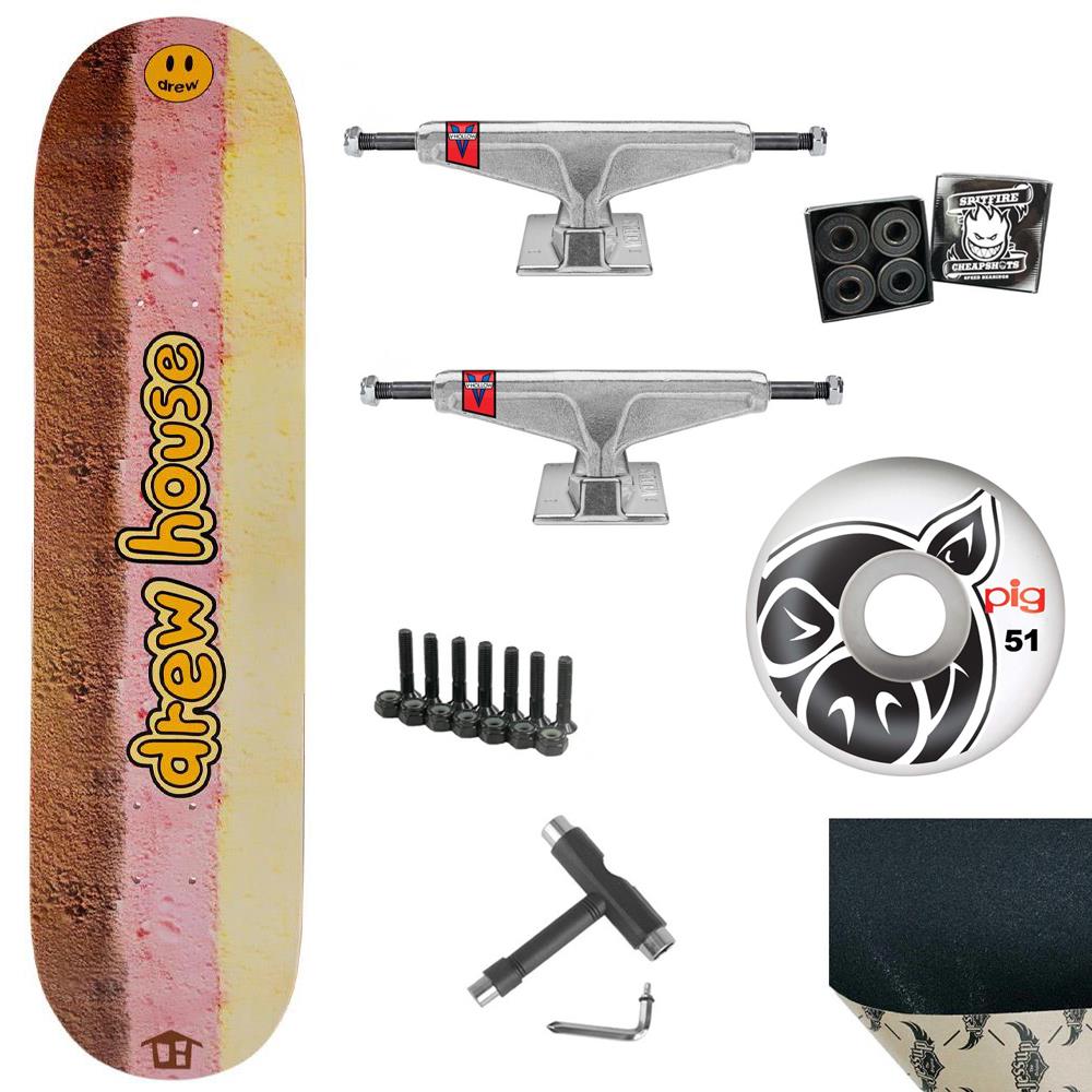 Drew House Cartoon Font Neapolitan Premium Complete Skateboard Kit Premium Venture Trucks Pig Wheels 8.25"