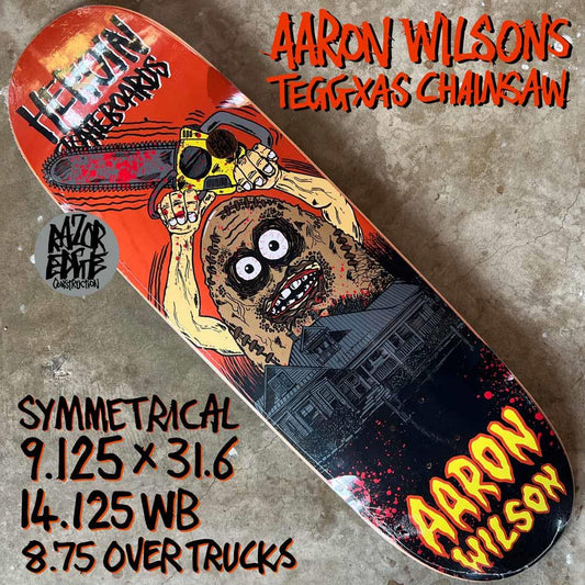 Heroin Skateboards Aaron Wilson Teggxas Chainsaw Egg Skateboard Deck 9.125" Symmetrical