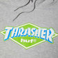 HUF x Thrasher Logo Pullover Hooded Sweatshirt Heather Grey