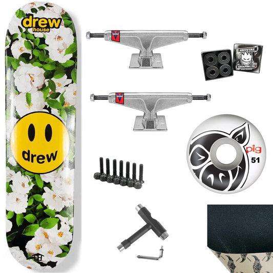 Drew House Floral Drew Logo Premium Complete Skateboard Kit Venture Trucks Pig Wheels 8.25"