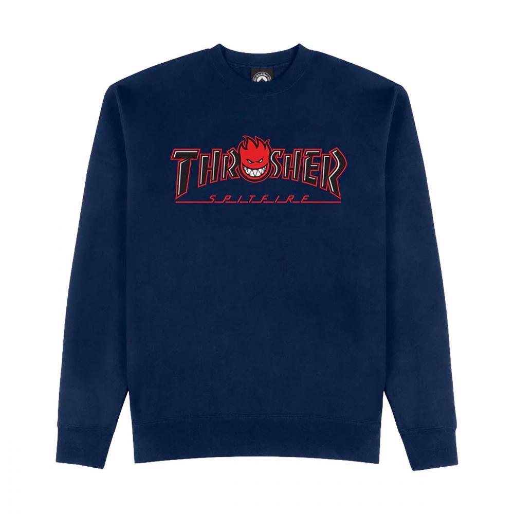 Thrasher x Spitfire Crewneck Sweatshirt Big Head Outline Navy
