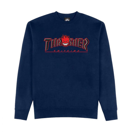 Thrasher x Spitfire Crewneck Sweatshirt Big Head Outline Navy