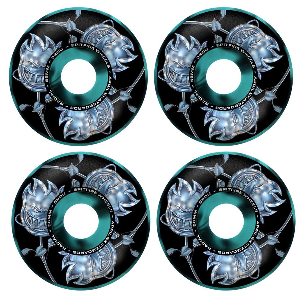 Spitfire x April Formula 4 Bighead Rose Radial 56mm Skateboard Wheels Black/Blue Swirl 99a