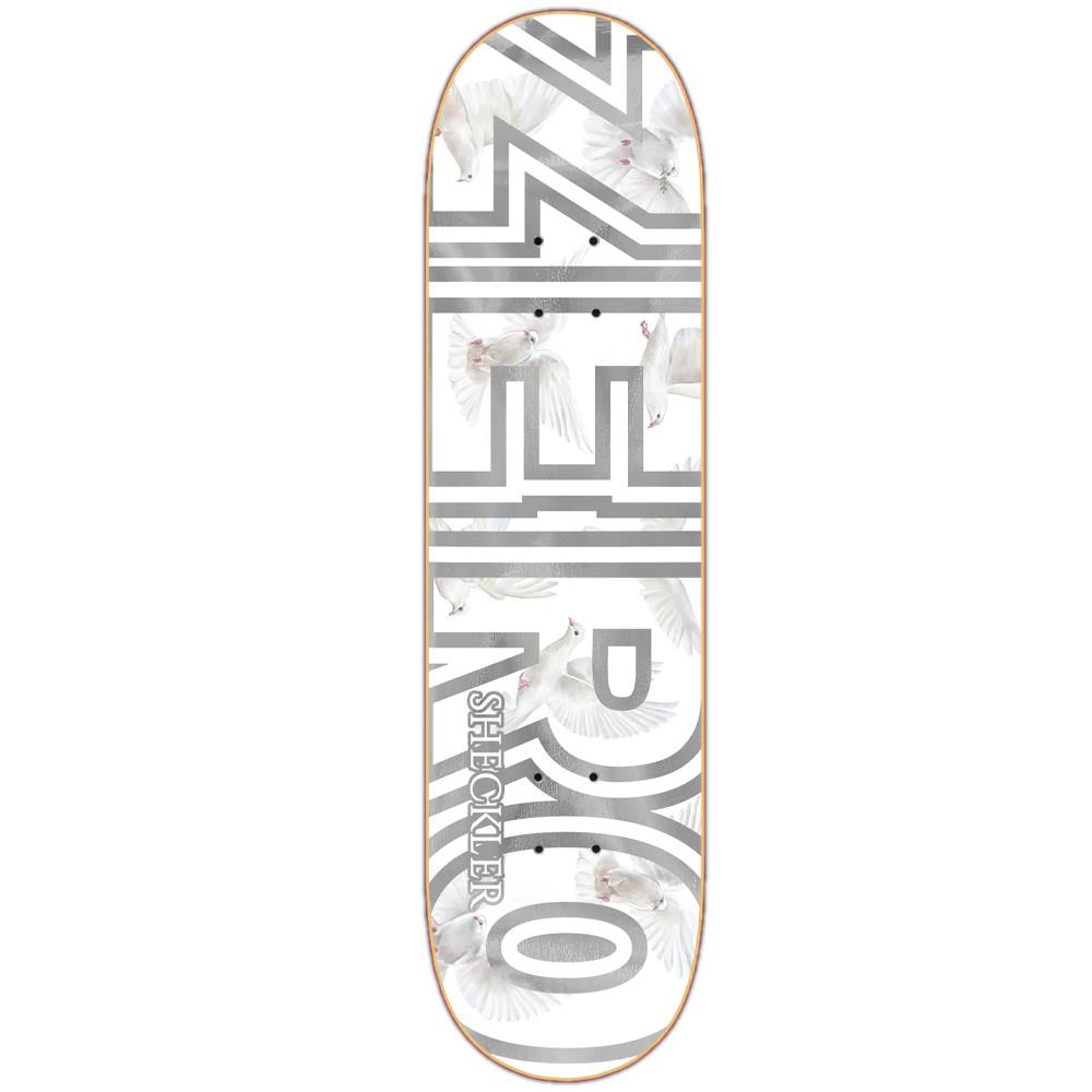 Zero Sheckler Bold Logo White Silver Foil Skateboard Deck 8.25"