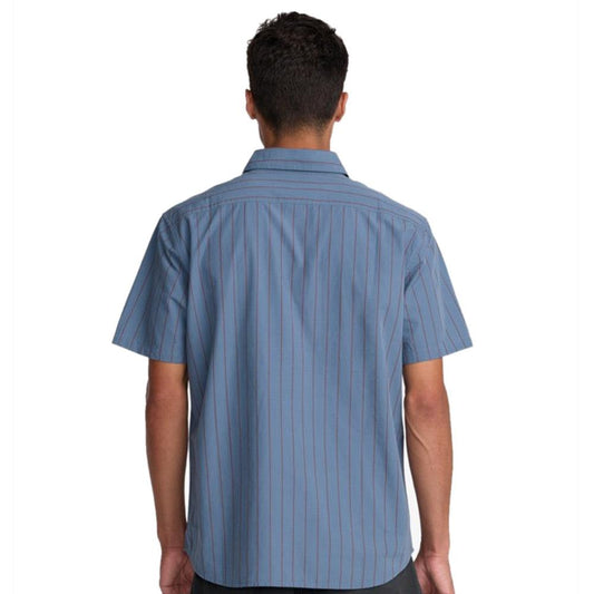 RVCA Dayshift Workwear Stripe Short Sleeve Shirt Vintage Navy