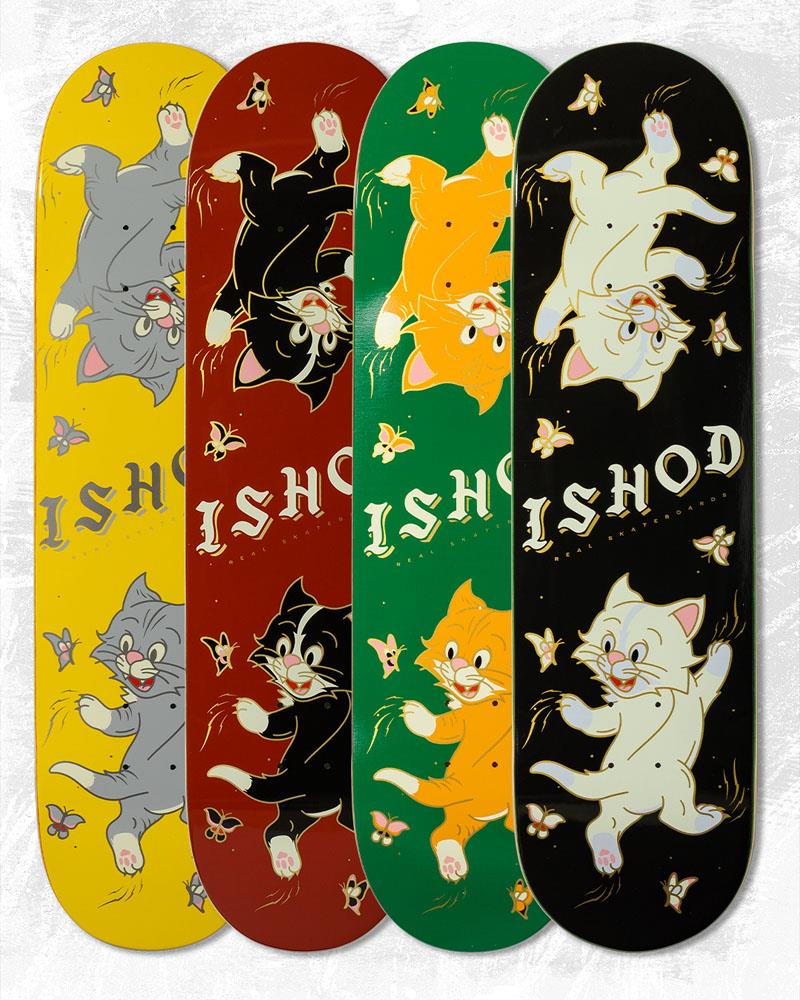 Real Ishod Kitten Scratch Twin Tail Skateboard Deck Black 8.5"
