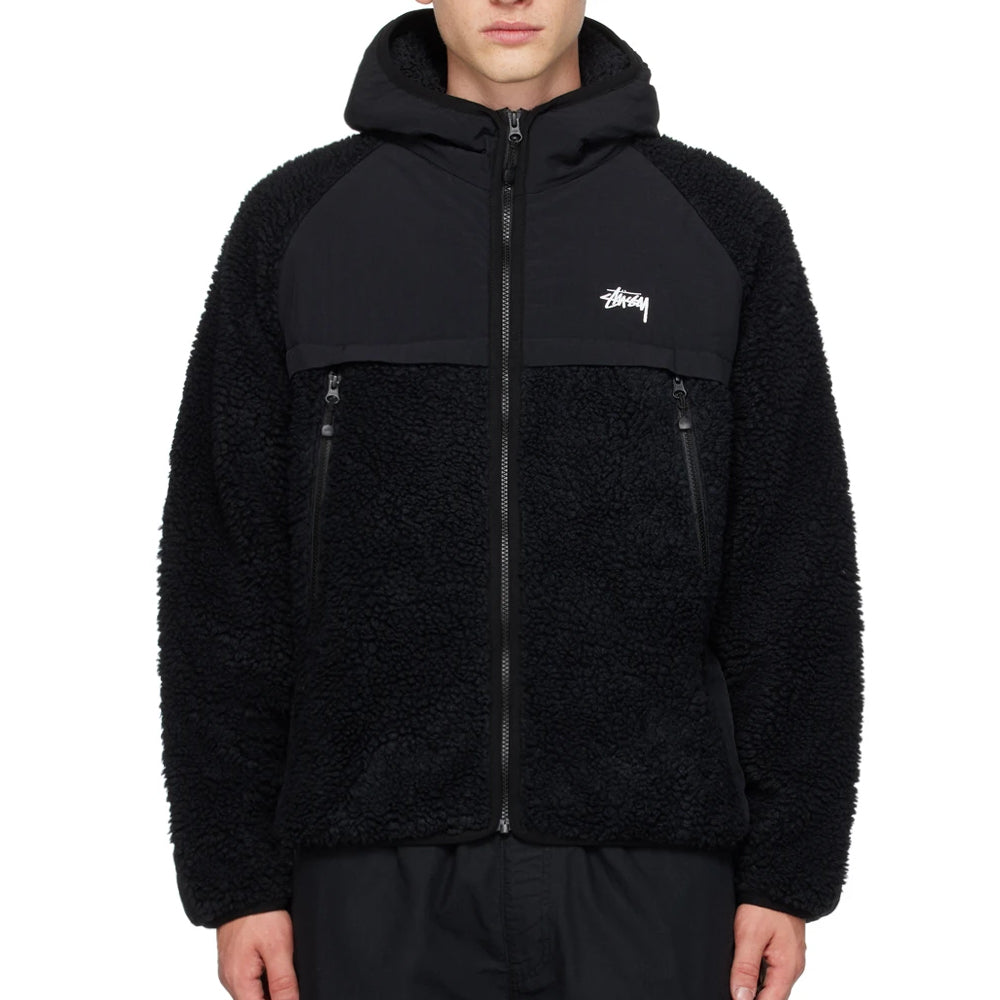 Black sherpa shop hooded jacket