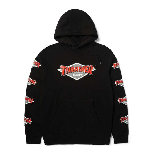 HUF x Thrasher Logo Pullover Hooded Sweatshirt Black