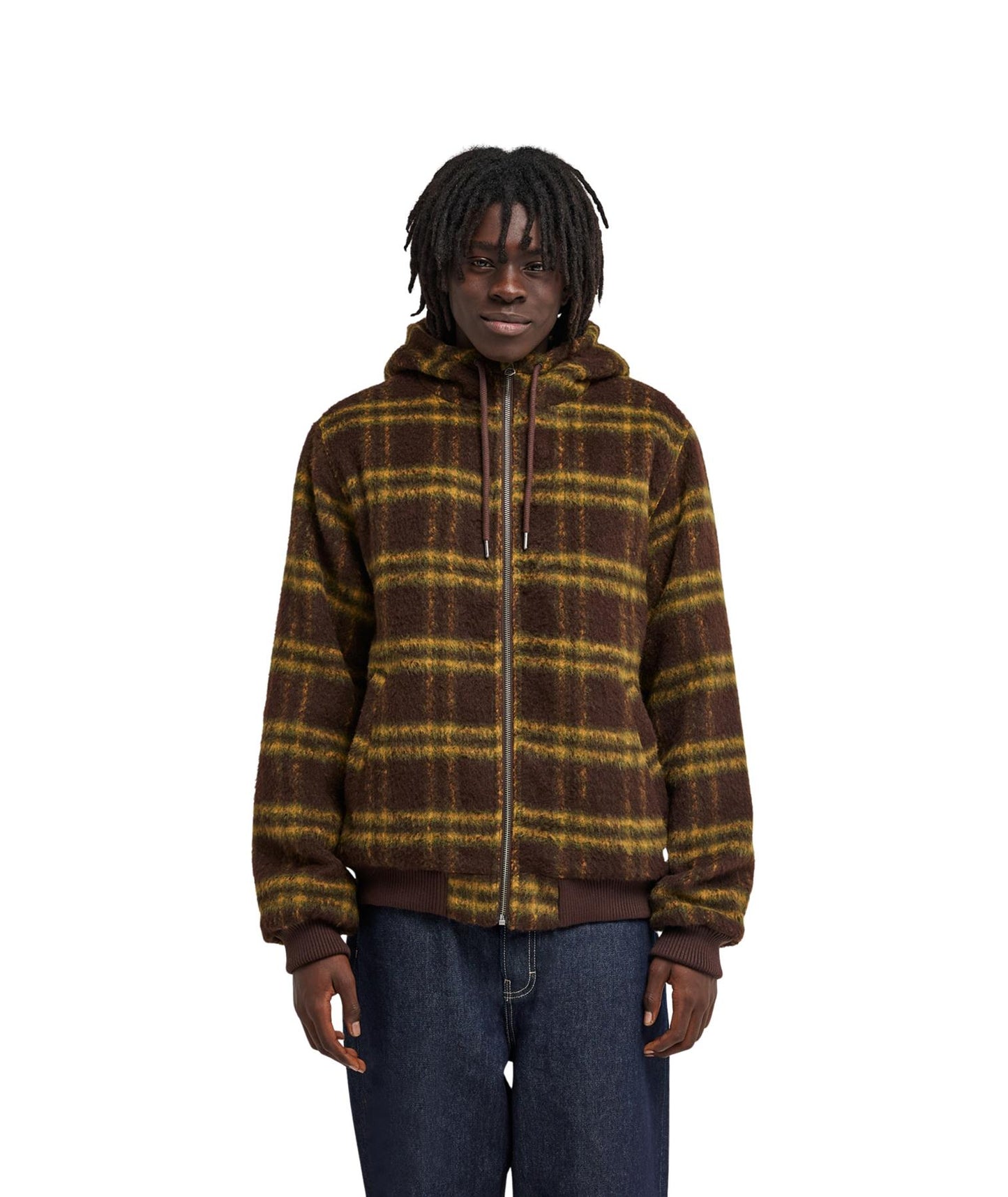Element Dulcey Fuzzy Check Hooded Bomber Jacket Brushed Plaid Mole