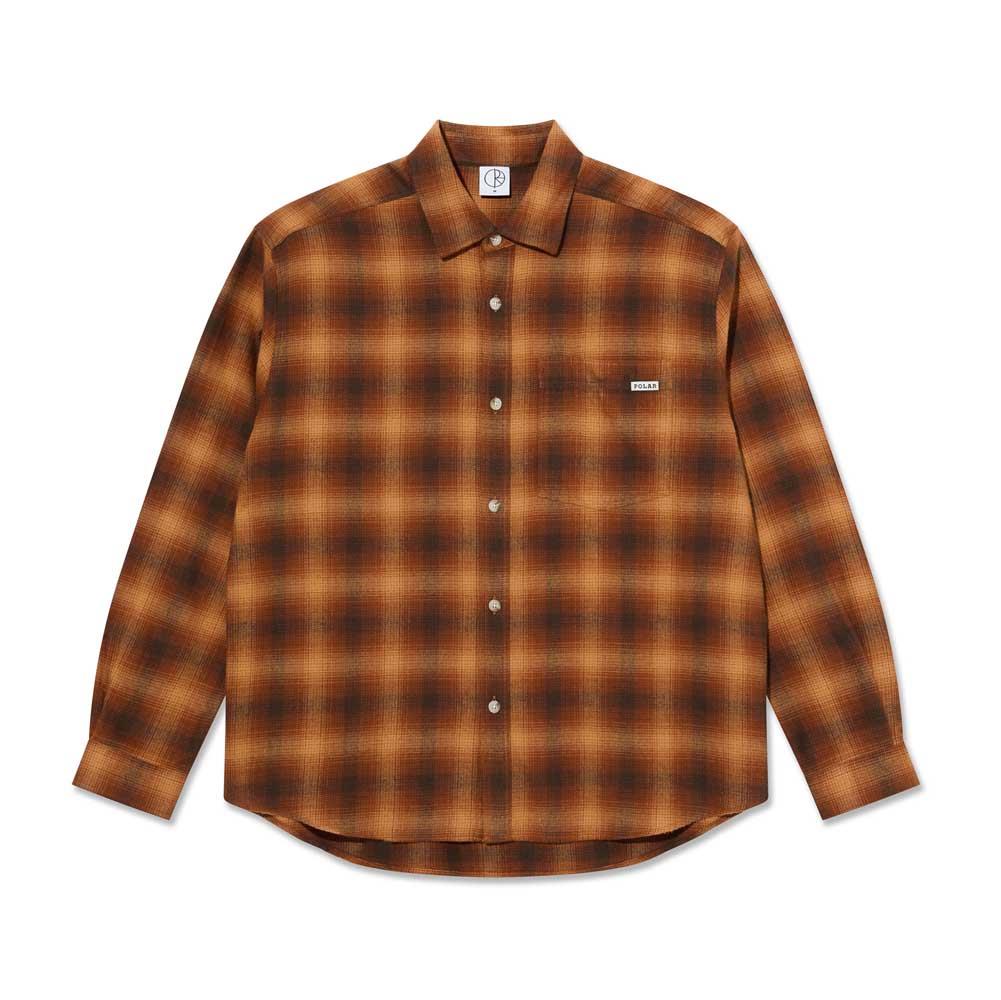 Polar Skateboards Mitchell Long Sleeve Shadow Check Shirt Caramel