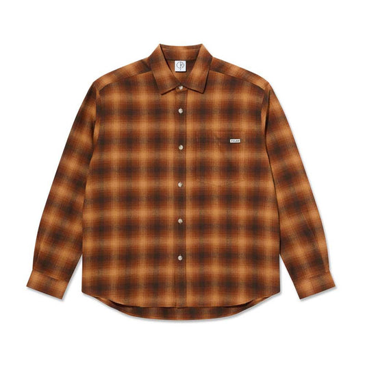 Polar Skateboards Mitchell Long Sleeve Shadow Check Shirt Caramel