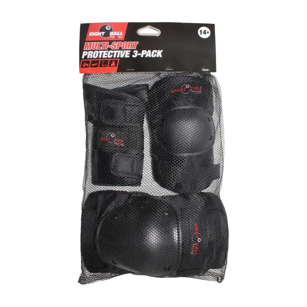 Eight Ball Pads 3PK Combo Knee Elbow Wrist Pad Set Black Junior X-small