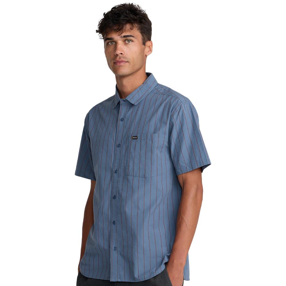 RVCA Dayshift Workwear Stripe Short Sleeve Shirt Vintage Navy