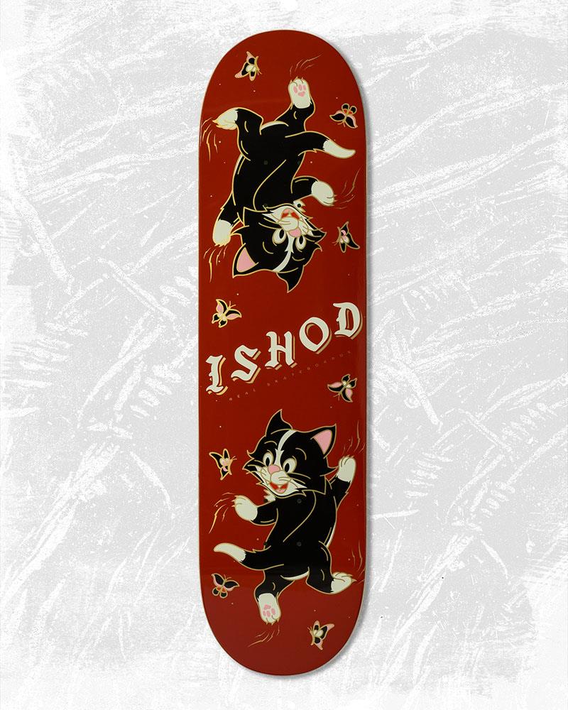 Real Ishod Kitten Scratch Twin Tail Skateboard Deck Burgundy 8.25"