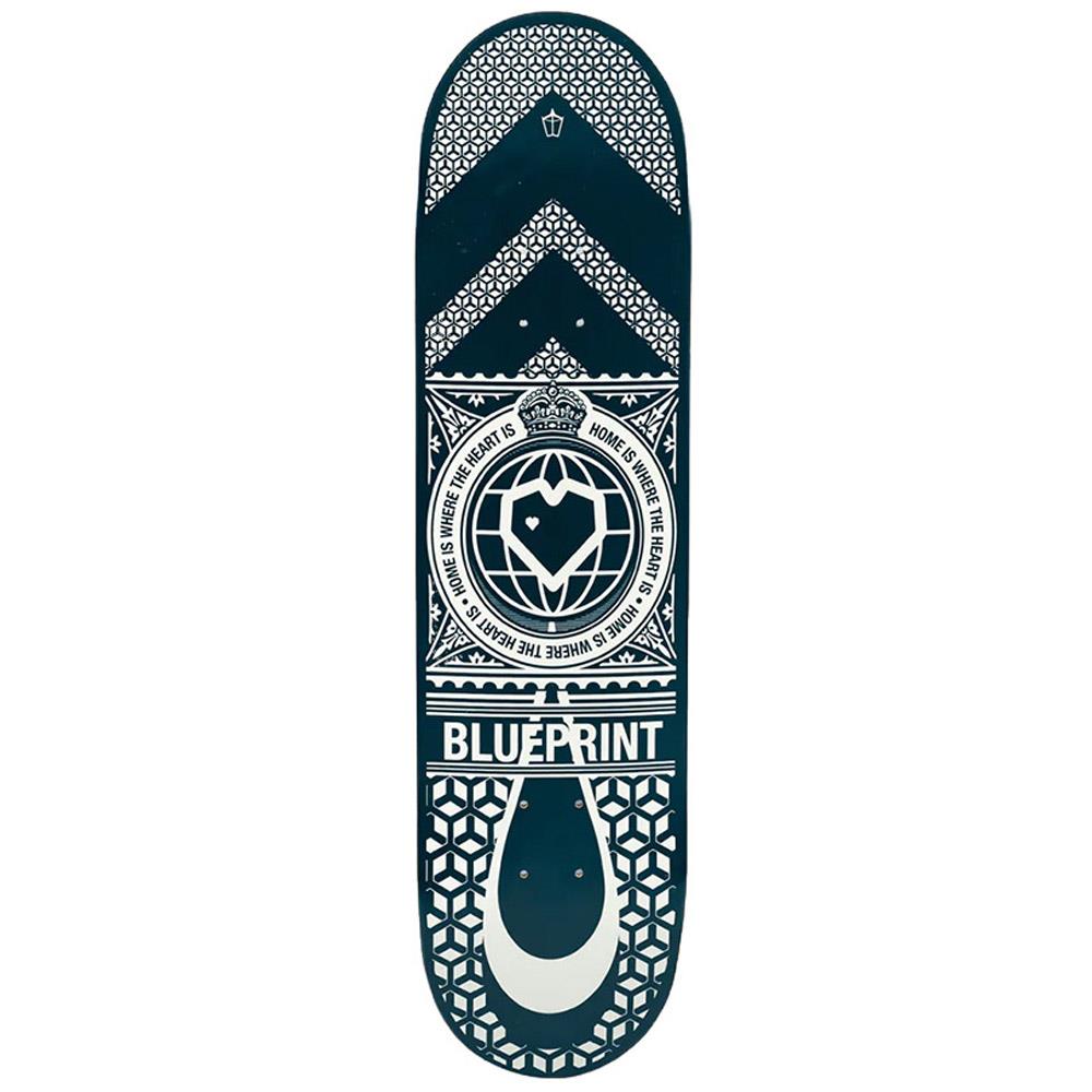 Blueprint Home Heart Skateboard Deck Navy Silver 8"