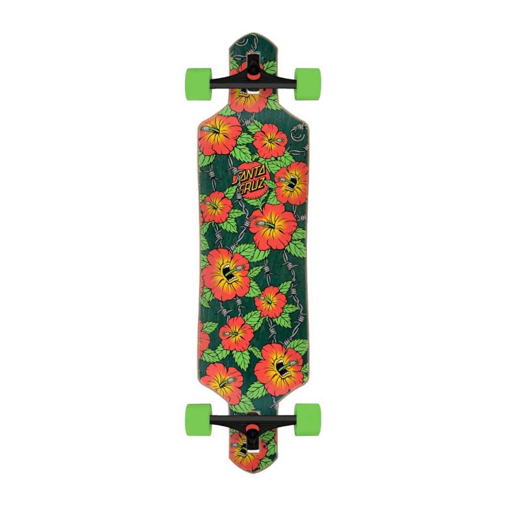 Santa Cruz Cruzer Complete Cruiser Skateboard Screaming Hibiscus Drop Thru Green/Red 9"