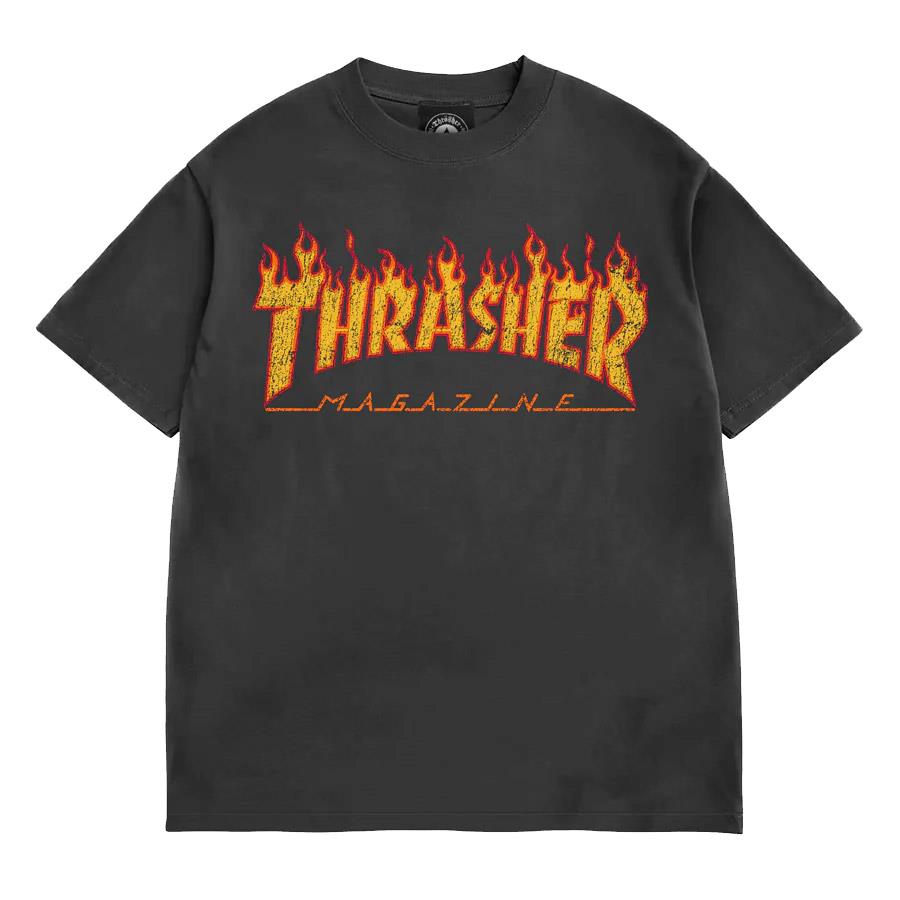 Thrasher Skateboard Mag Flame Vintage T-Shirt Black