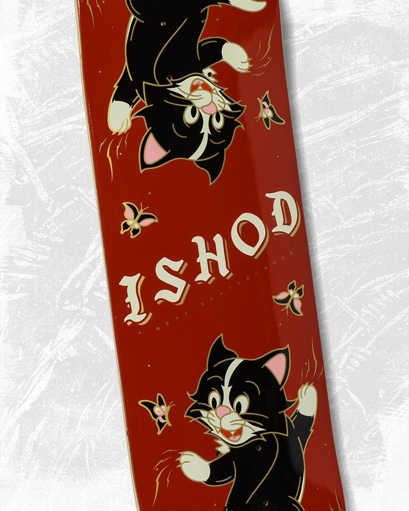 Real Ishod Kitten Scratch Twin Tail Skateboard Deck Burgundy 8.25"