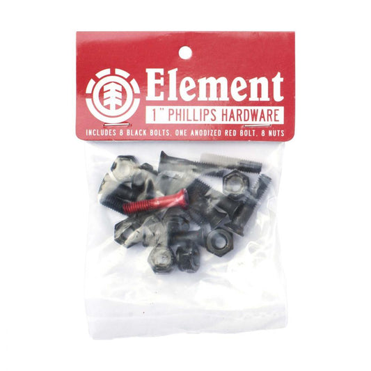 Element Skateboards 1" Phillips Hardware Skateboard Bolts 8 Black 1 Red