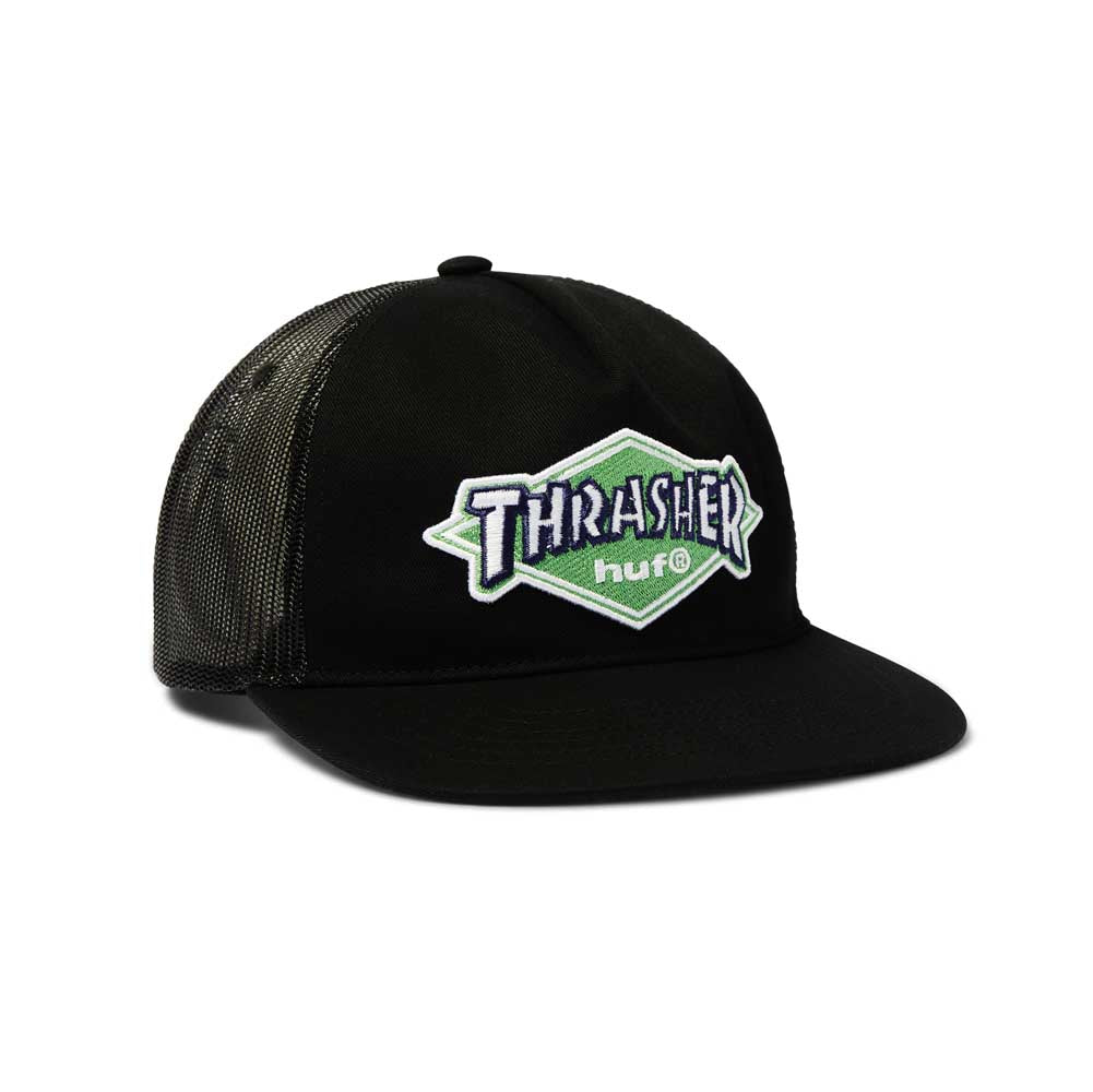 HUF x Thrasher Logo Twill Trucker Cap Black
