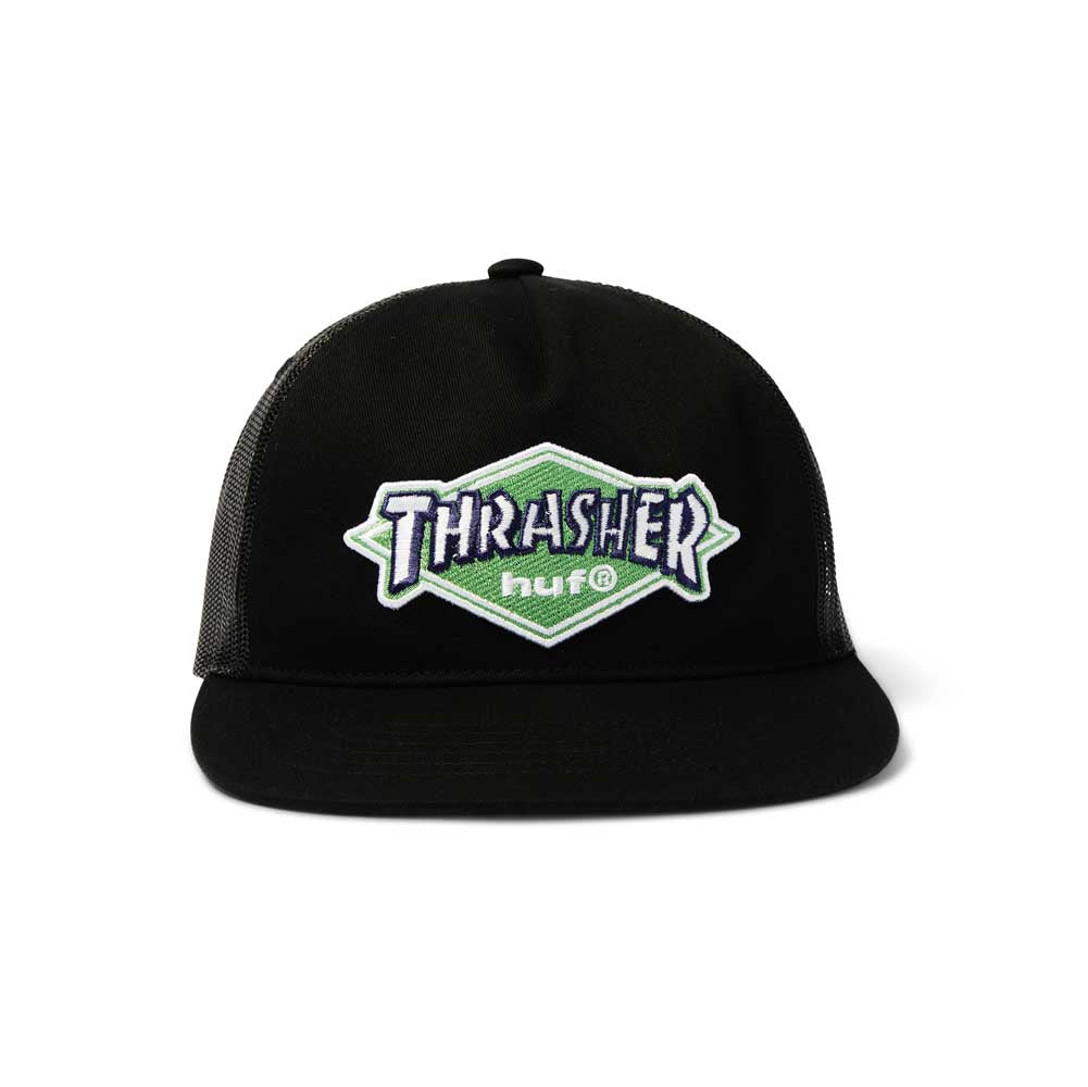 HUF x Thrasher Logo Twill Trucker Cap Black