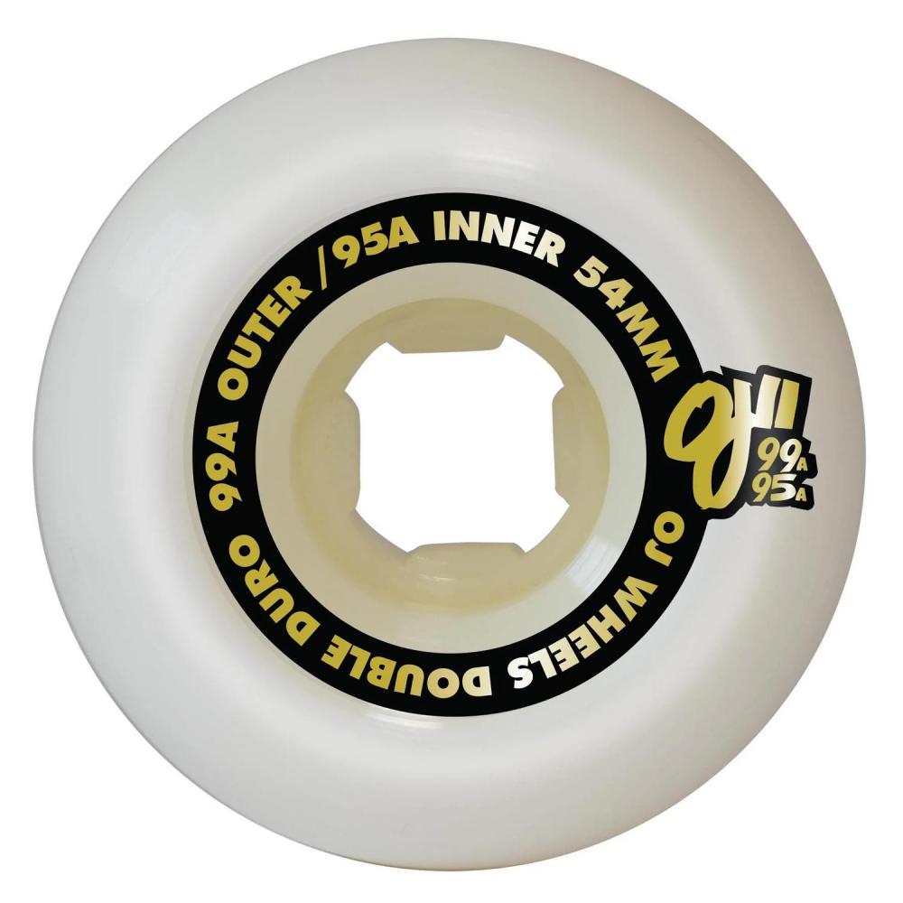OJ Double Duro Skateboard Wheels Hardline 99a/95a White 54mm