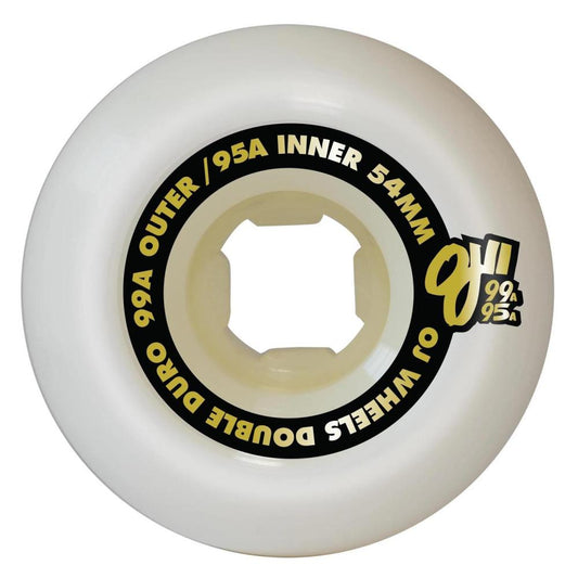 OJ Double Duro Skateboard Wheels Hardline 99a/95a White 54mm