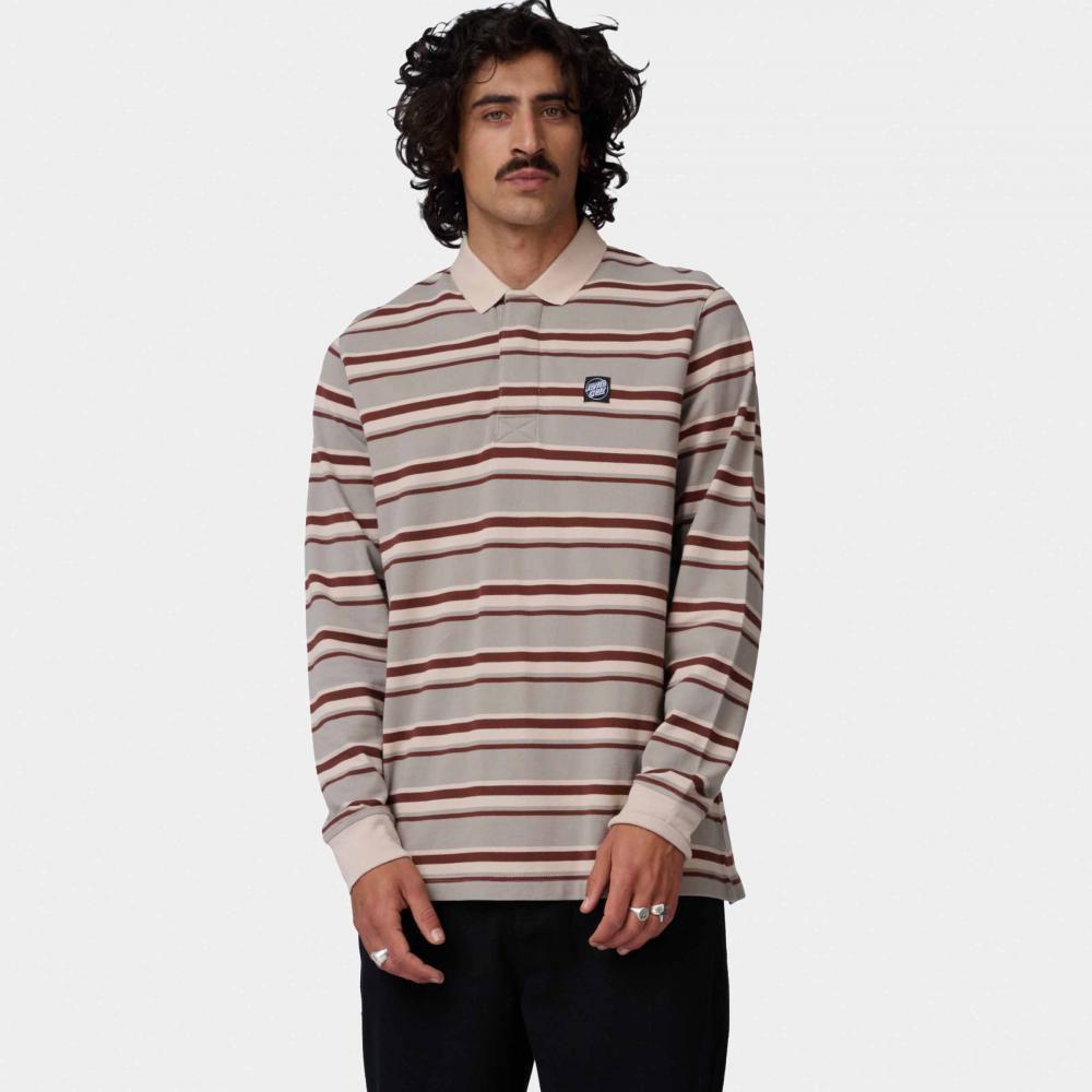 Santa Cruz Cera Long Sleeved Polo Shirt Stone Grey Coffee
