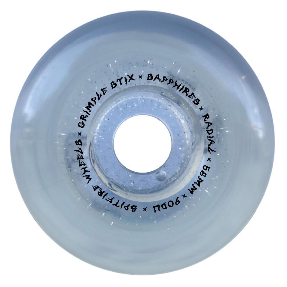 Spitfire X Grimple Skateboard Wheels Sapphire 90DU Grimple Dust Clear W/ Silver Glitter 56mm