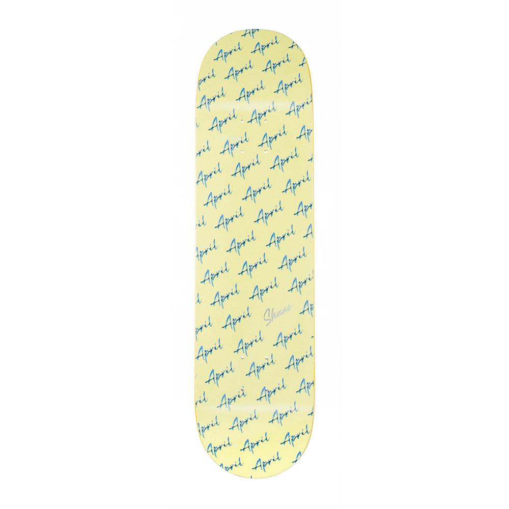 April Skateboards Shane Script Logo Yellow Skateboard Deck 8.125"