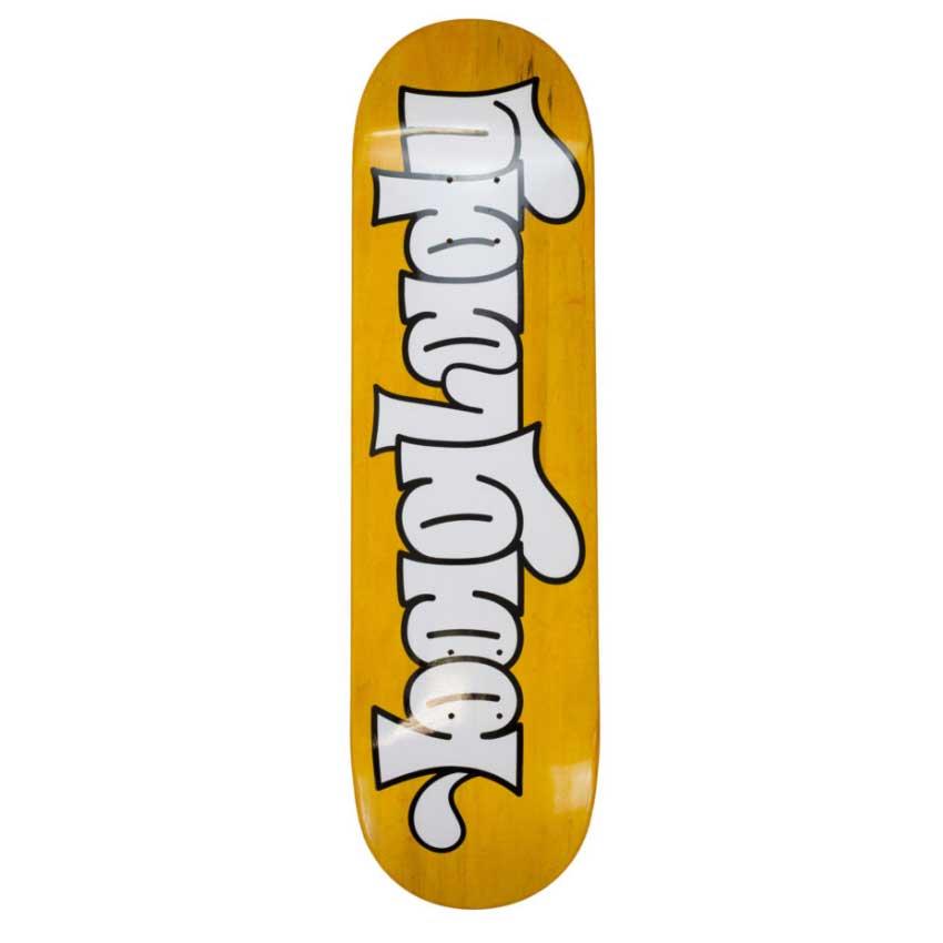 Baglady Supplies Throw Up Logo Wood Stain Skateboard Deck Yellow 8.375"