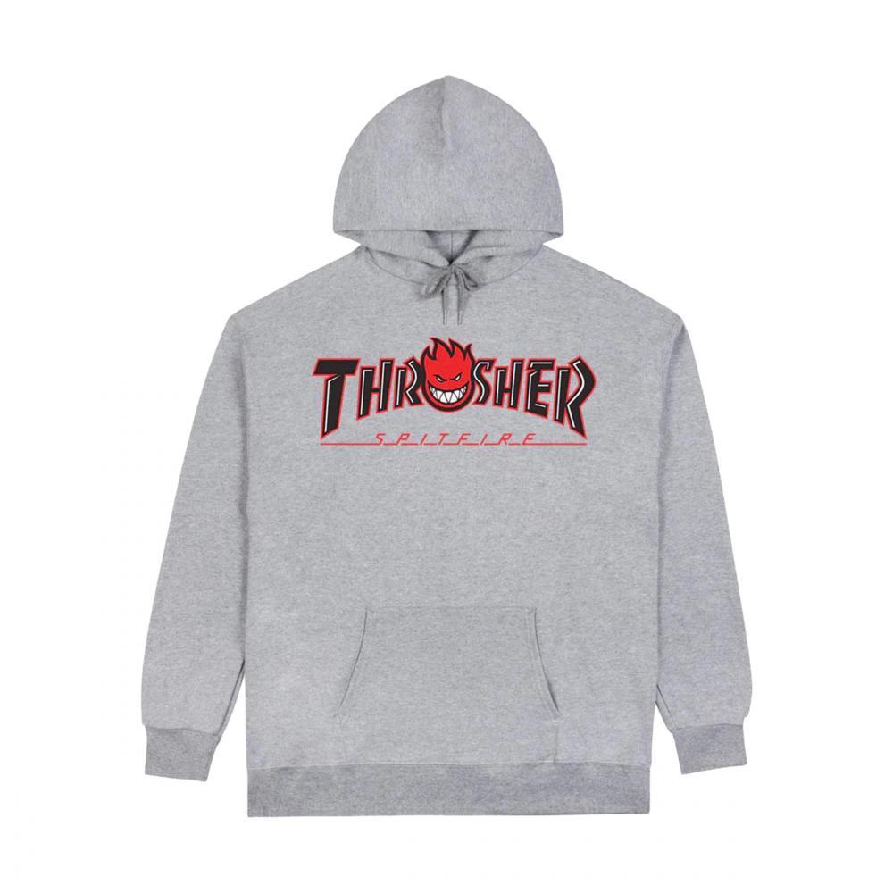 Thrasher x Spitfire Hooded Sweatshirt Big Head Outline Ash