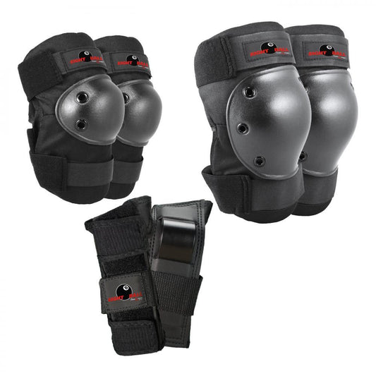 Eight Ball Pads 3PK Combo Knee Elbow Wrist Pad Set Black Junior X-small