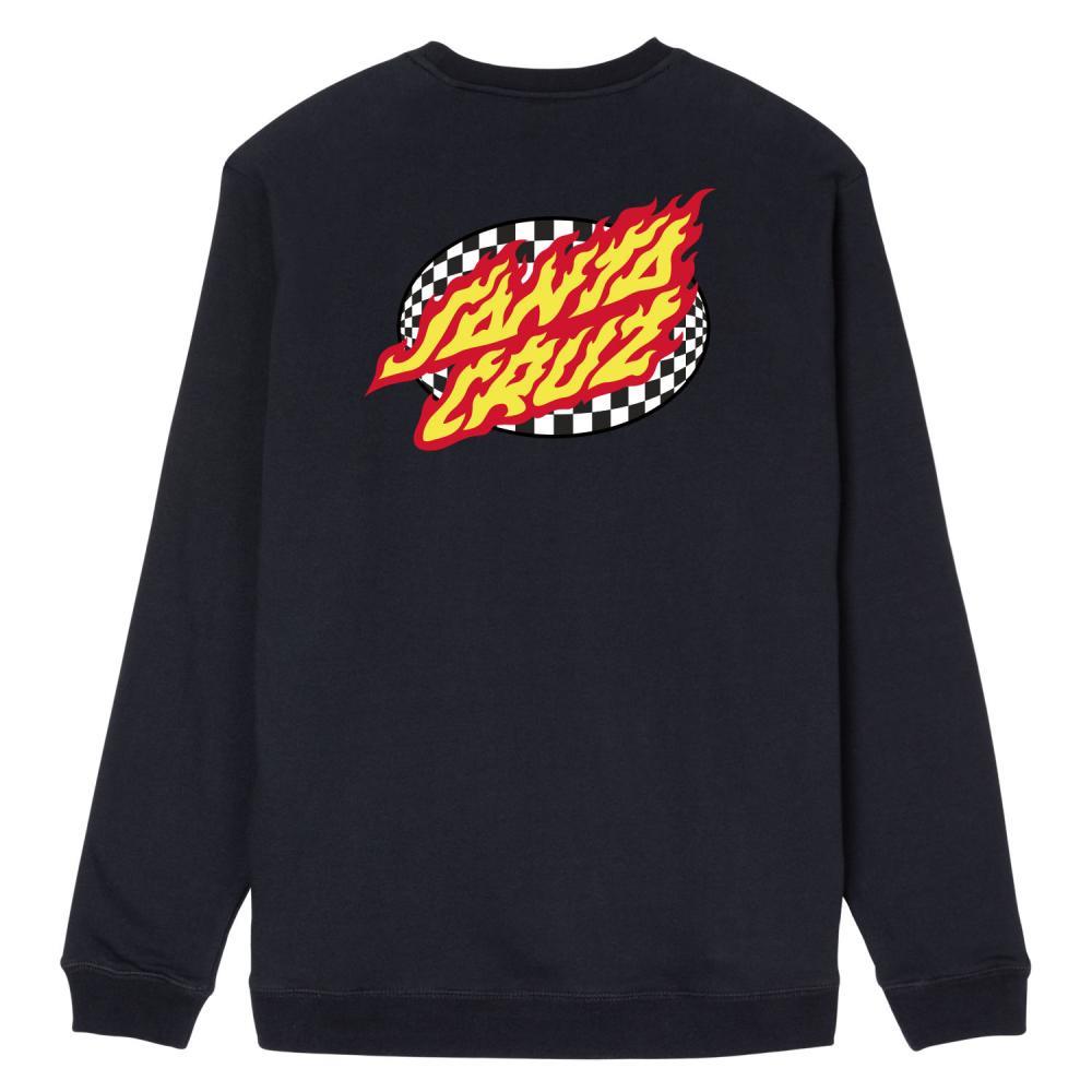 Santa Cruz Crew Oval Check Flame Crewneck Sweatshirt Black