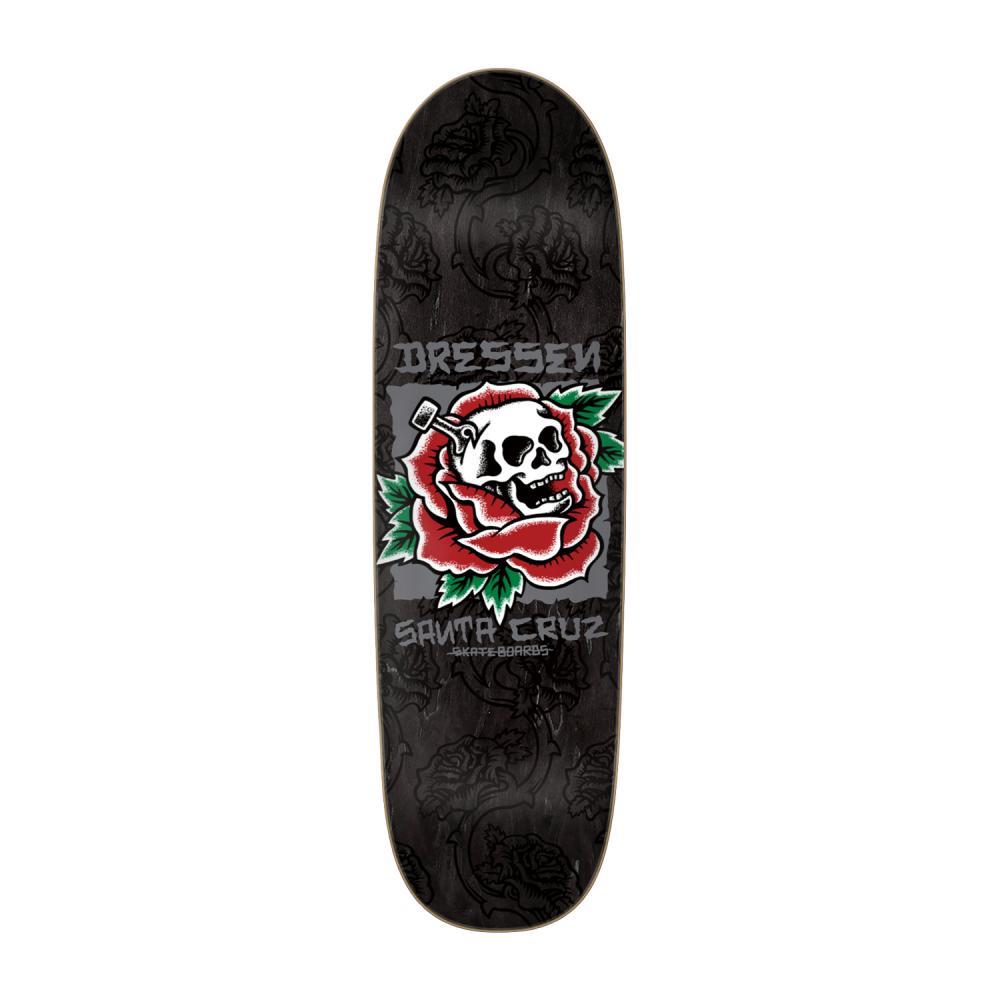 Santa Cruz Shaped Skateboard Deck Dressen Skull Rose Pro Black 9.25"